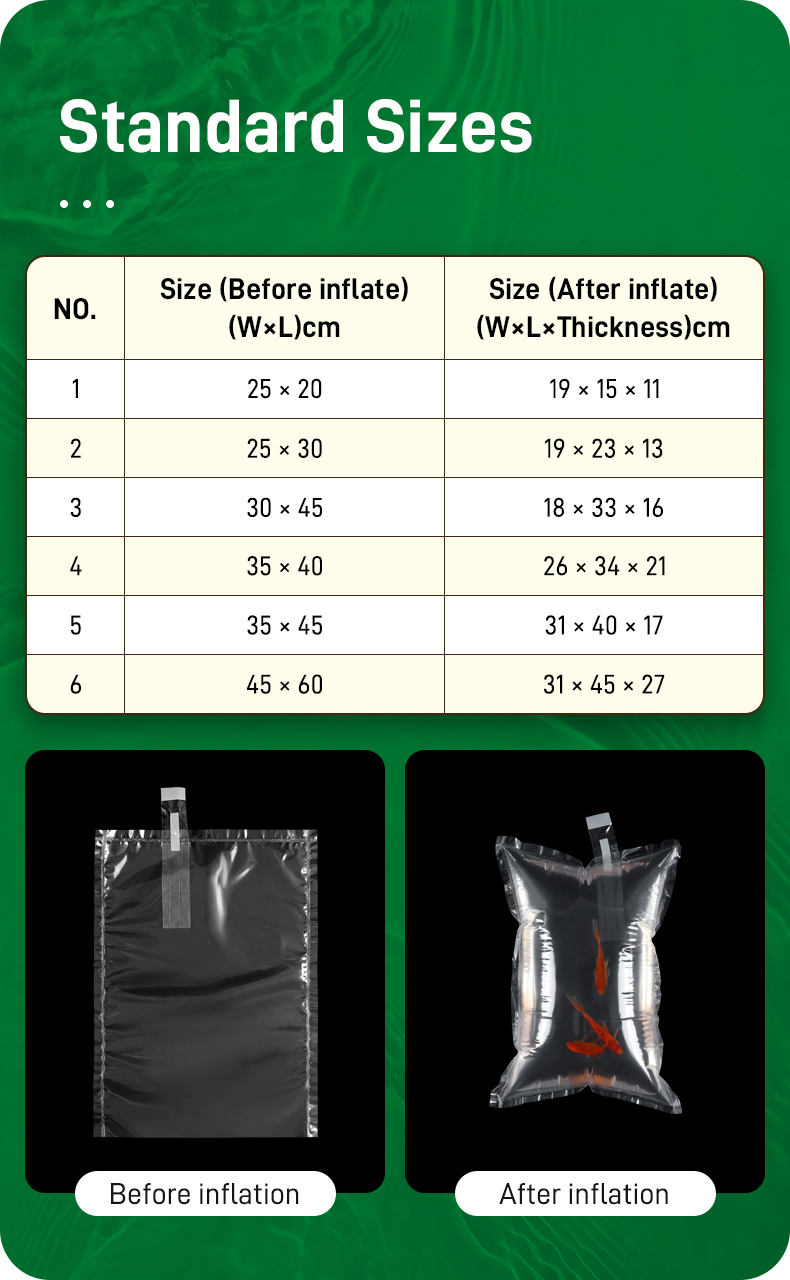Fish shipping bag standard sizes